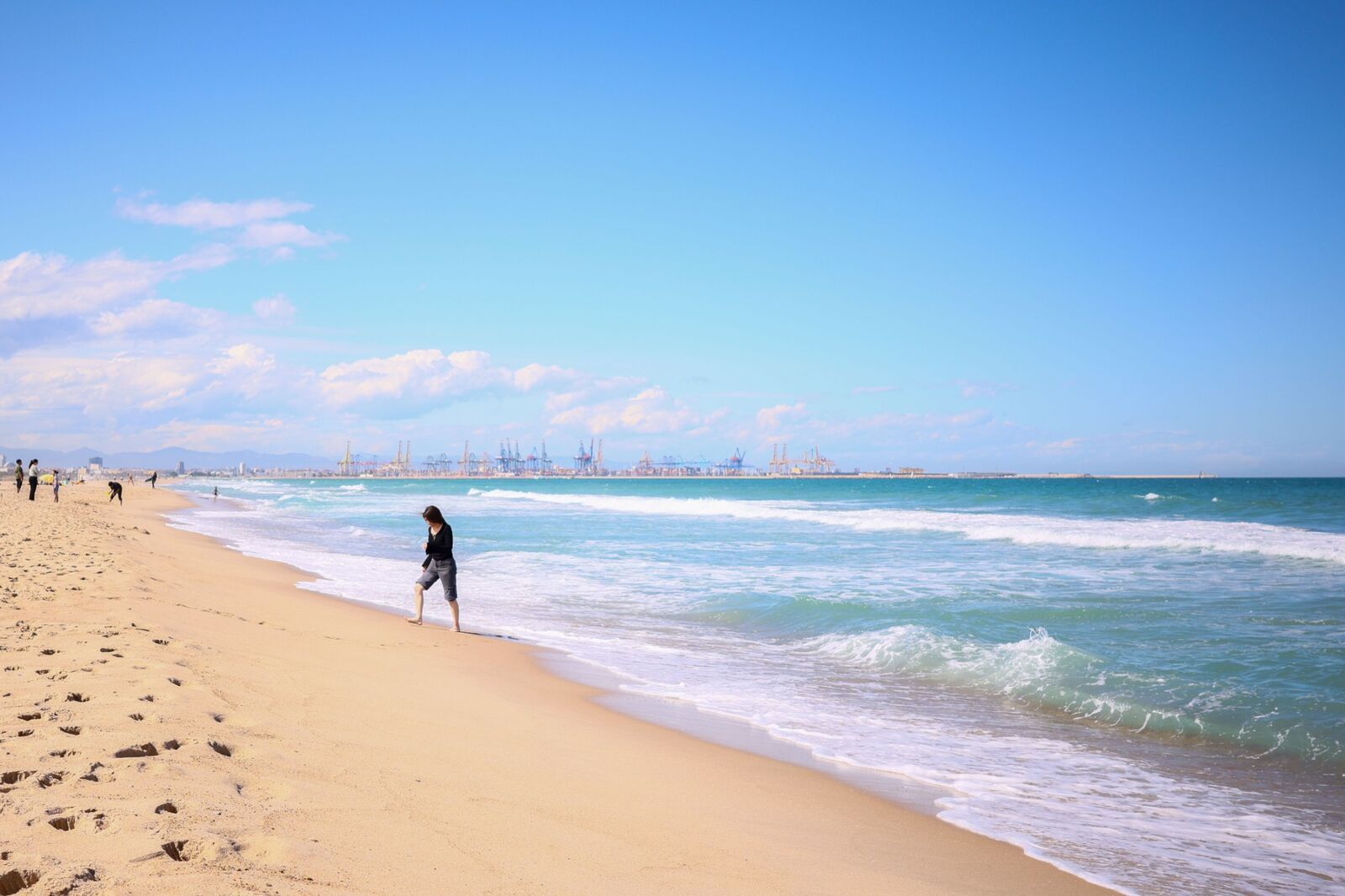 Sandy Badalona beach and Mediterranean Sea