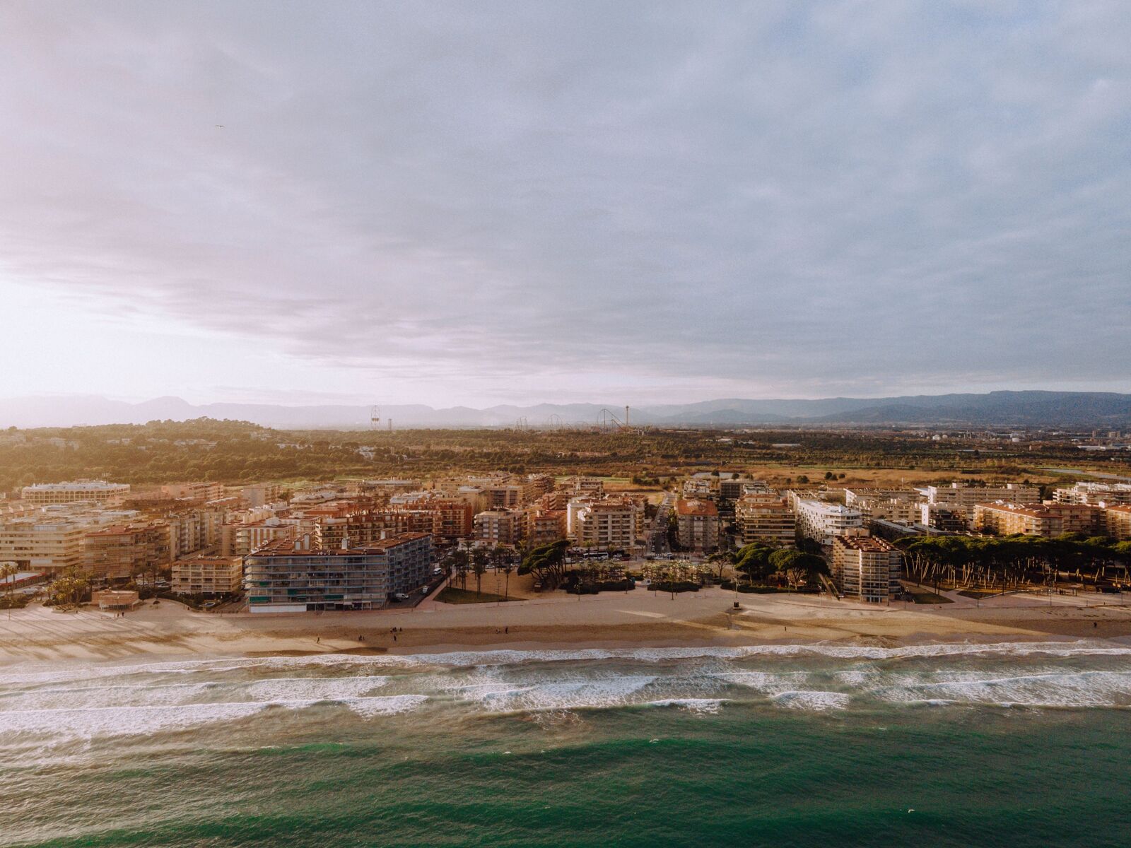 Aerial panorama of the Badalona coast and city