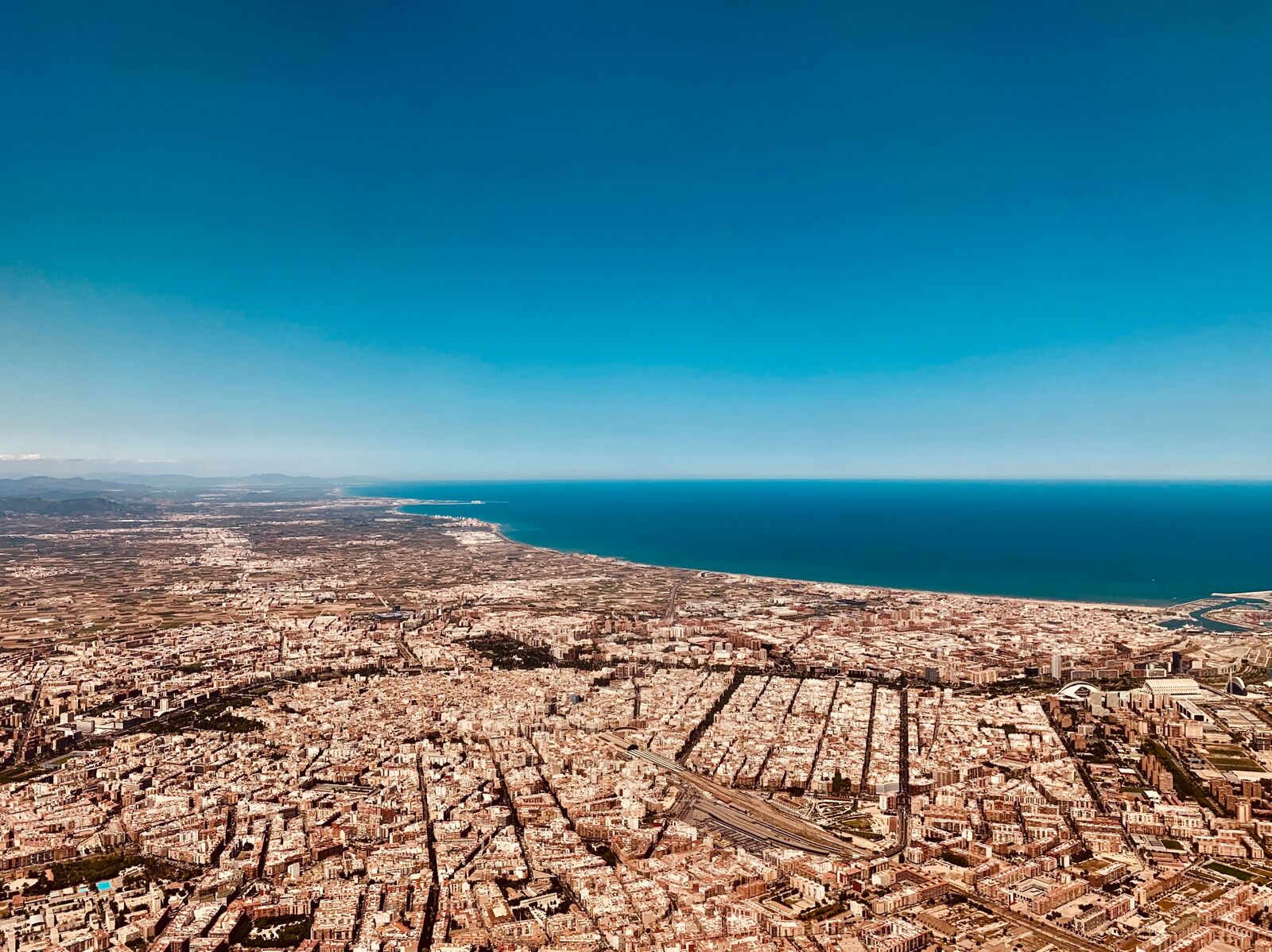 Aerial view of Badalona and the Mediterranean coastline
