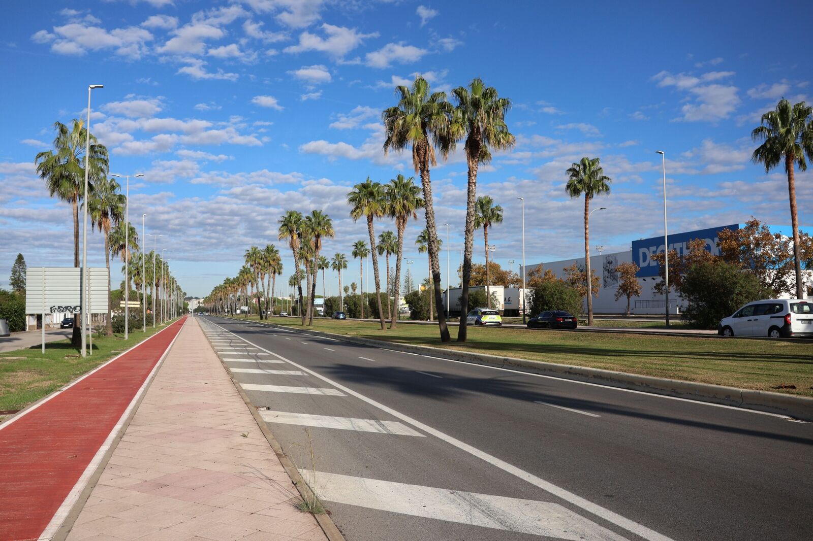 Palm trees and cycle path along the Badalona seafront