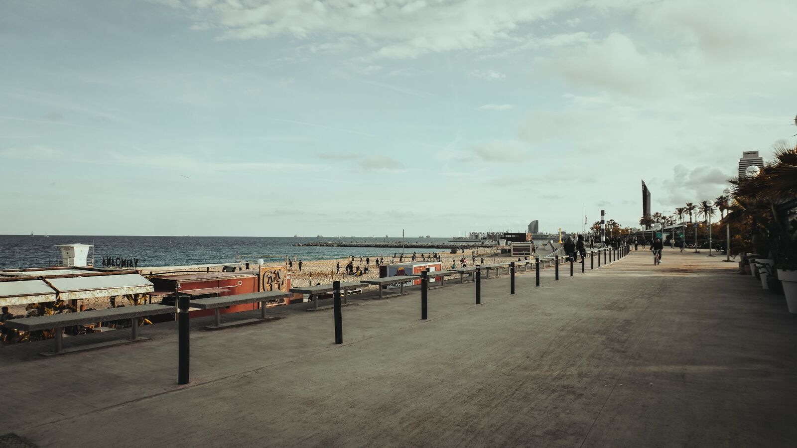 Badalona seafront promenade beside the beach