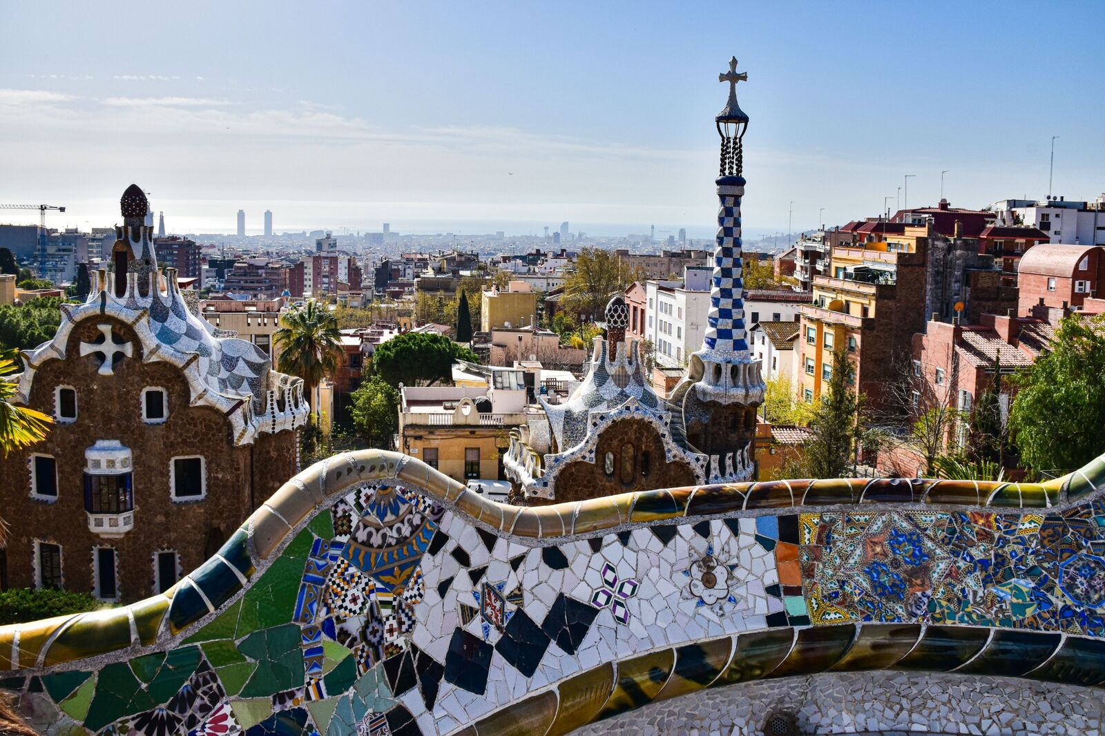 Park Güell mosaic architecture overlooking Barcelona