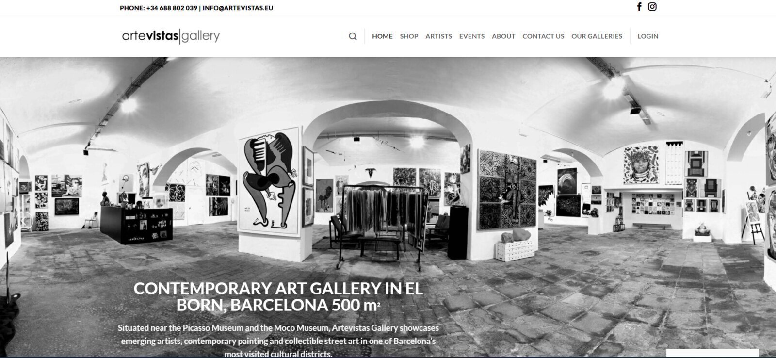 Interior da galeria de arte urbana e contemporânea Artevistas em El Born Barcelona